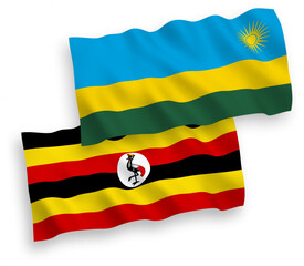 Flags of Republic of Rwanda and Uganda on a white background