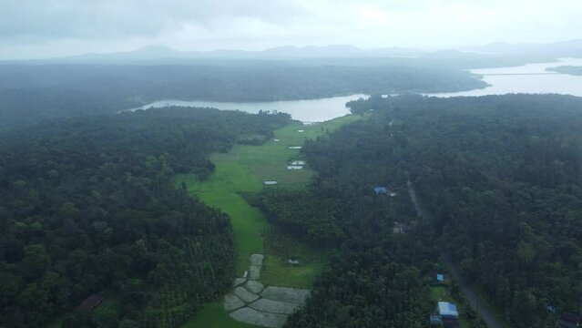 Sakleshpur, India 11th September 2022: 4k Drone shots of Sakleshpur amidst drizzling rains. Sakleshpura or Sakleshapura is a hill station town in Hassan district. Famous for spices plantations. 