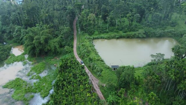 Sakleshpur, India 11th September 2022: 4k Drone shots of Sakleshpur amidst drizzling rains. Sakleshpura or Sakleshapura is a hill station town in Hassan district. Famous for spices plantations. 