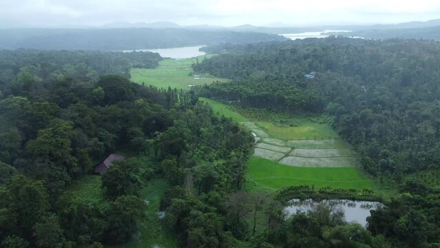 Sakleshpur, India 11th September 2022: 4k Drone shots of Sakleshpur amidst drizzling rains. Sakleshpura or Sakleshapura is a hill station town in Hassan district. Famous for spices plantations. 