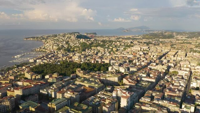 Picturesque Aerial View of Naples. Posillipo and Bagnoli Neighborhoods in Background