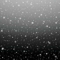 Xmas or New Year background with falling snowflakes isolated on black. Vector