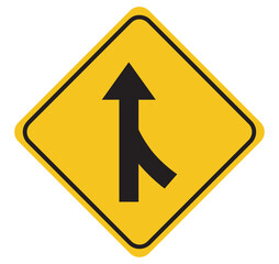 Road merge sign on white background.
