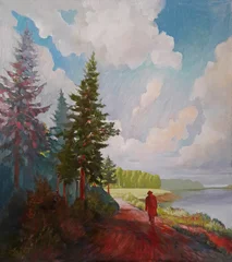 Fotobehang oil painting. summer landscape. illustration.  © Anna Ismagilova