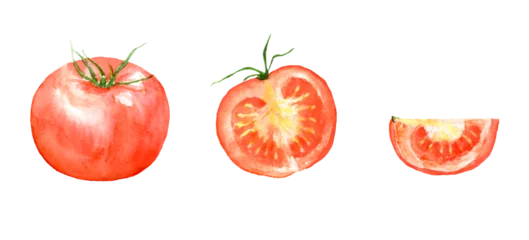 Fotobehang Watercolor illustration of tomato set with transparent background © miko
