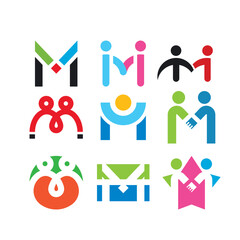 M Letter people vector  icon  Template  Illustration