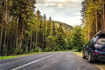 car for traveling with a mountain road