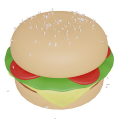 3d render delicious burger and cold drinks transparent icon top view
