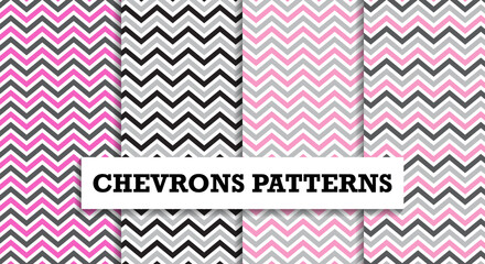 Chevrons seamless patterns set. Pink and grey abstract geometric background vector. Perfect for bedding, tablecloth, oilcloth or scarf textile design.