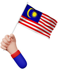 3d cartoon hand holding malaysia flag