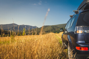car for traveling with a mountain road