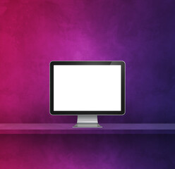 Computer pc on purple shelf background