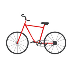Fototapeta premium Vector flat illustration city red bike insulated object. Vehicle in classic style. Elemental design of urban mobility, cycling, street sports, entertainment