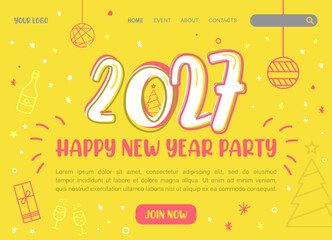 2027 Happy New Year logo text design. 2027 number design template. Brochure design template, card, banner. Vector illustration.