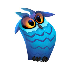 Purple cartoon owl on a white background. Illustration.