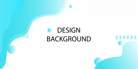 Design of a colorful banner template with gradient blue colors and fluid shapes.