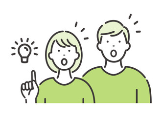 若い男女のカップル　アイディアがひらめく瞬間