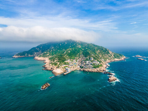 Aerial photography of Dongji Island, Dongji Islands, Zhoushan City, Zhejiang Province, China (panorama, panoramic view of residential areas, island scenery)