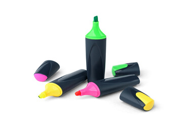 Color marker pens isolated on white background.
