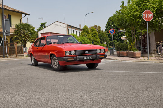 Vintage Ford Capri 1.6 S MK III (1980) in classic car and motorcycle meeting, on May 22, 2022 in Piangipane, Ravenna, Italy