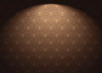 Vintage, Gothic background in gold, bronze, caramel, chocolate color in Baroque, rococo style with classic antique ornament. Luxury royal gold wallpaper with stage lighting. Vector illustration
