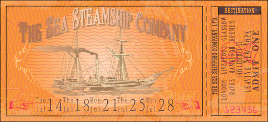 vector image of an old vintage ticket for a sea steamer