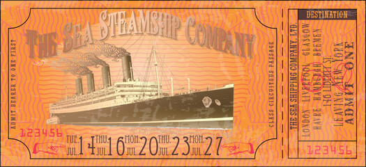 vector image of an old vintage ticket for a sea steamer
