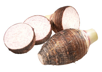Fresh Taro isolated on white background, Fresh Taro or Satoimo potatoes isolated on white PNG file