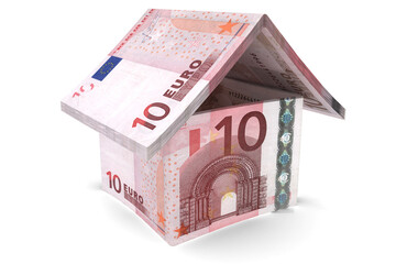Haus-Symbol geform aus 10-Euro-Scheinen