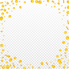 American dollar coins falling. Scattered gold USD