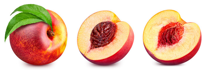 Peach fruit isolated on white background. Peach with clipping path. Peach macro studio photo