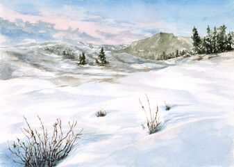 Winter. Watercolor on paper.