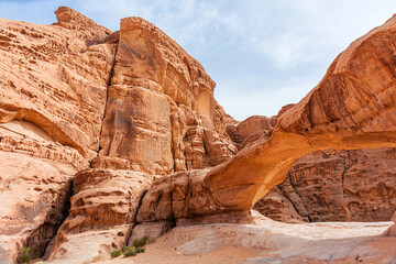 Sands and mountains of Wadi Rum desert in Jordan, beautiful daytime landscape