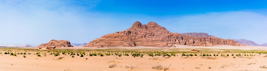 Fototapeta premium Sands and mountains of Wadi Rum desert in Jordan, beautiful daytime landscape