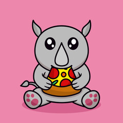 Vector illustration of cute rhino and chibi animal