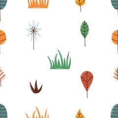 Cute autumn foliage seamless pattern. Fall colorful leaves endless texture. Funny doodle leaf repeat print for kids fabric, wrapping paper, wallpaper, cover. Vector flat illustration