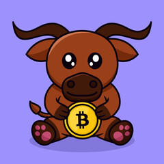 Obraz premium Vector illustration of cute bull and chibi animal