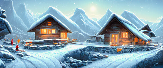 Artistic concept painting of a beautiful winter house, background illustration.