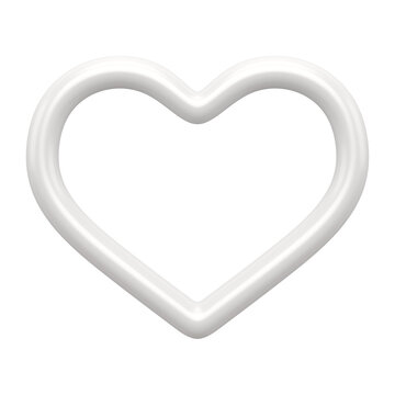 White heart 3d contour. Realistic decorative design element. Romantic symbol of love