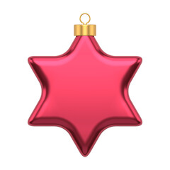 Red glass star bauble. Christmas creative interior with bright realistic gradient