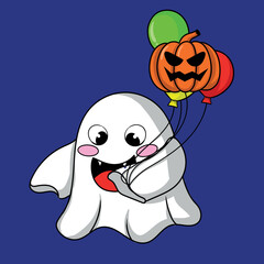 illustration art cute ghost with balloon character design