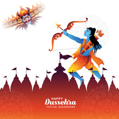 Illustration of lord rama killing ravana in happy dussehra festival background