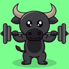Naklejka premium Vector illustration of cute buffalo and chibi animals