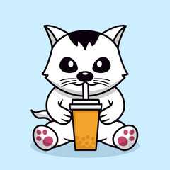 Vector illustration of cute cat and chibi animal