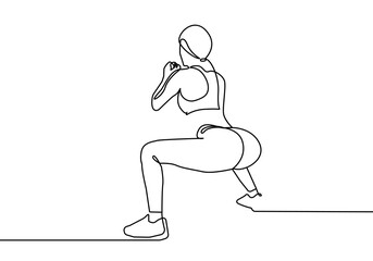 Female Fitness One Line Drawing. Woman Body Sport Pose Minimalist Style. Female Figure Line Art Modern Minimal Art.  Sport Trendy Illustration Continuous Line Drawing. Vector EPS 10
