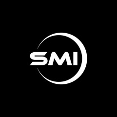 SMI letter logo design with black background in illustrator, cube logo, vector logo, modern alphabet font overlap style. calligraphy designs for logo, Poster, Invitation, etc.