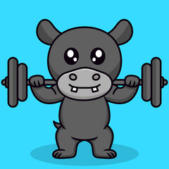 Vector illustration of a hippopotamus and chibi animal