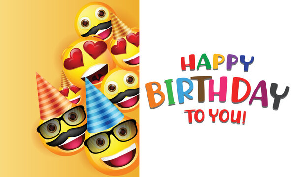 Happy birthday vector with smiley emoji background template