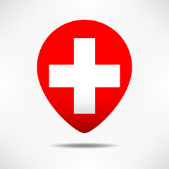 Switzerland map pointers flag with shadow. Pin flag