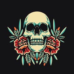Skull Flower Retro Vector Illustration